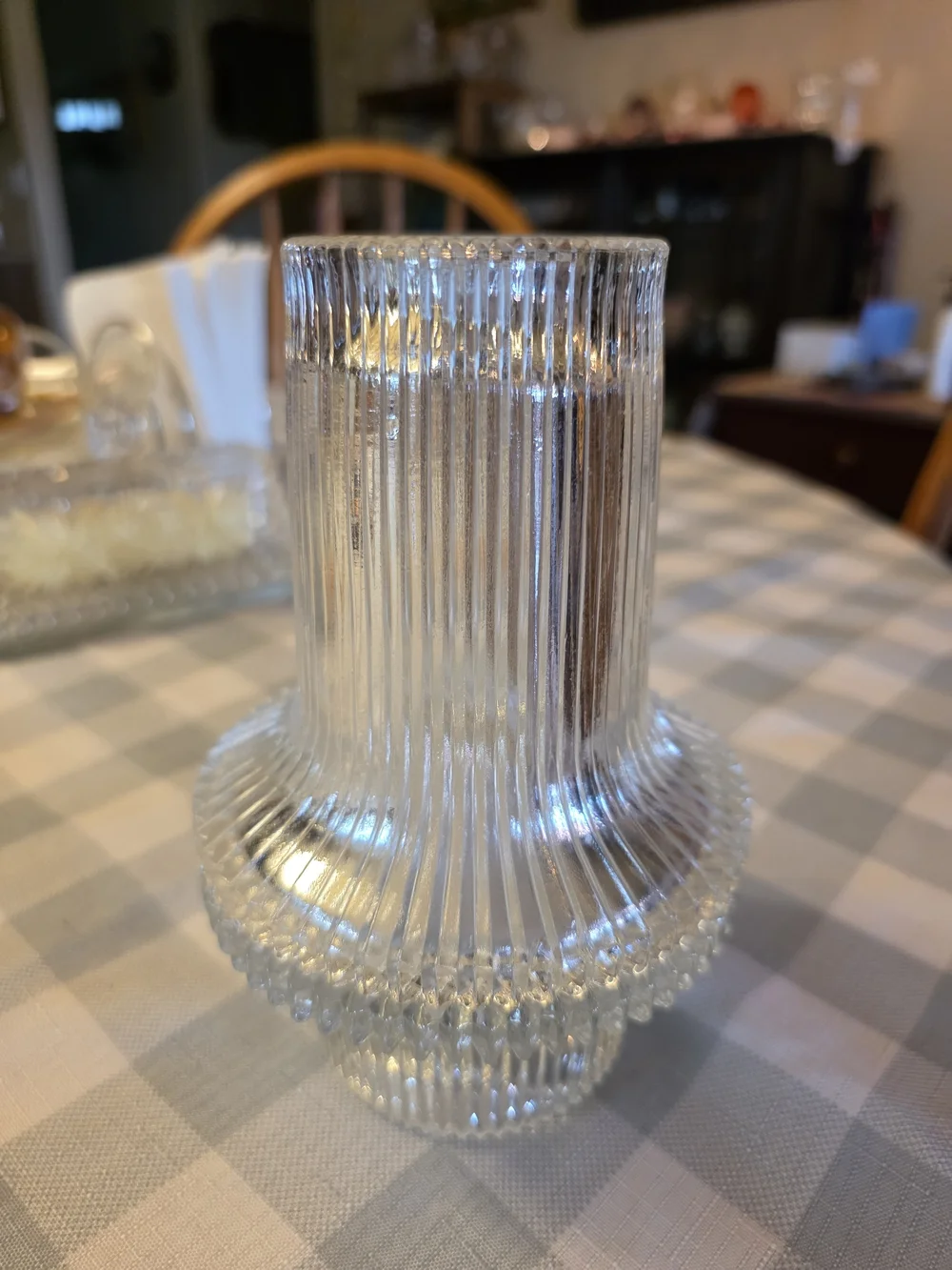 Clear Ribbed Glass Candle Holder — Textured Tabletop Accent